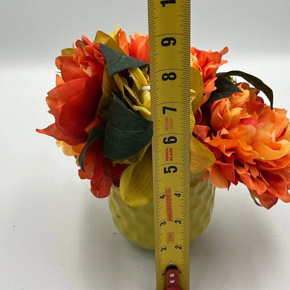 Faux Floral Arrangement Small Orange Yellow NWOT Honeycomb Vase
